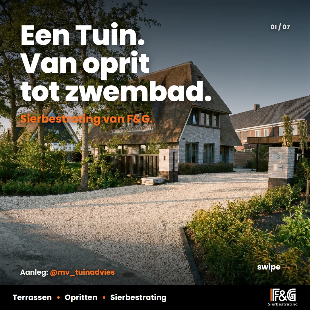 Advertentie F&G Sierbestrating — aangelegde tuin